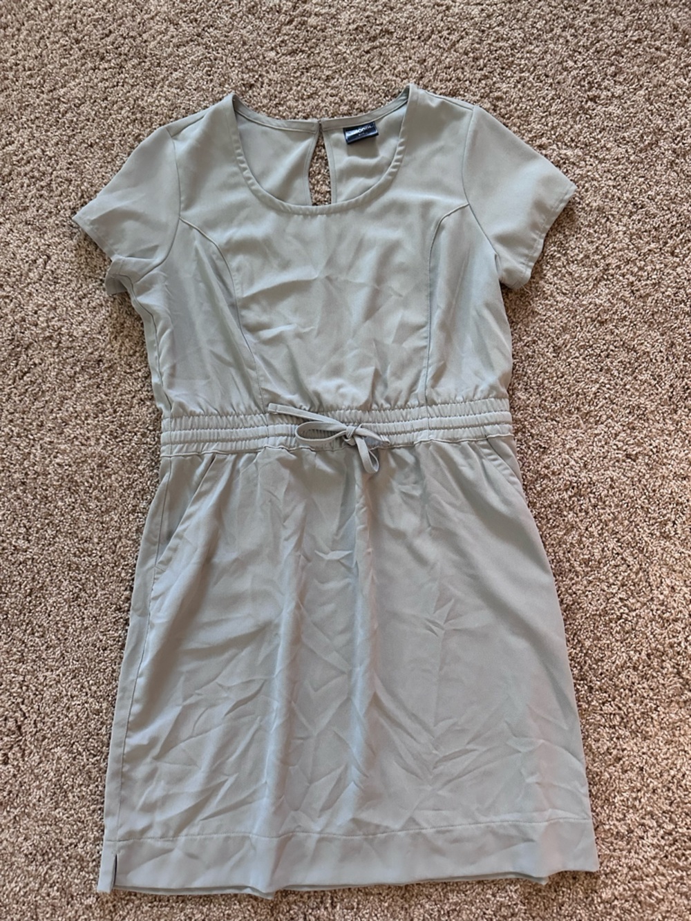 32 Degrees Light Sage Green Short Sleeve Drawstring Waist Dress